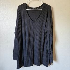Zenana Waffle Knit Long Sleeve Shirt XL Gray